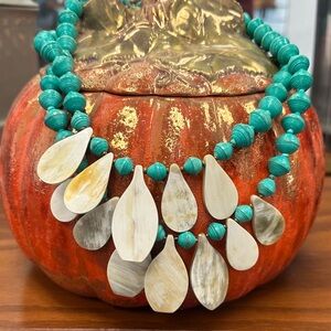 Noonday collection wrapped paper Turquoise bead and shell pendant Necklace